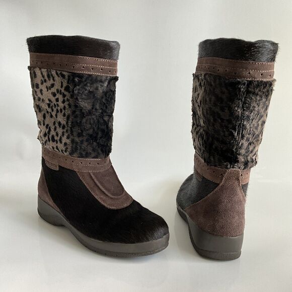 Technica Suede Animal Print Boots Brown Lined Calf High Italy 9 - Picture 3 of 12